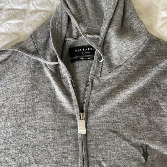 All Saints Mode Merino Wool Gray Zip-Up Men's Sweater - Picture 14 of 14